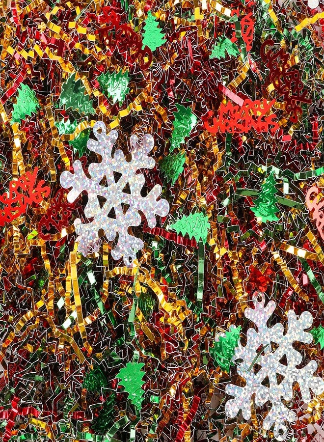 FOIMAS Christmas Crinkle Cut Paper Shred Filler,7oz Christmas Raffia Paper Sherd Filler with Metallic Xmas Confetti for Gift Box Filler Basket Stuffer Xmas Gift Wrapping Supply, Green Red Gold - Image 1